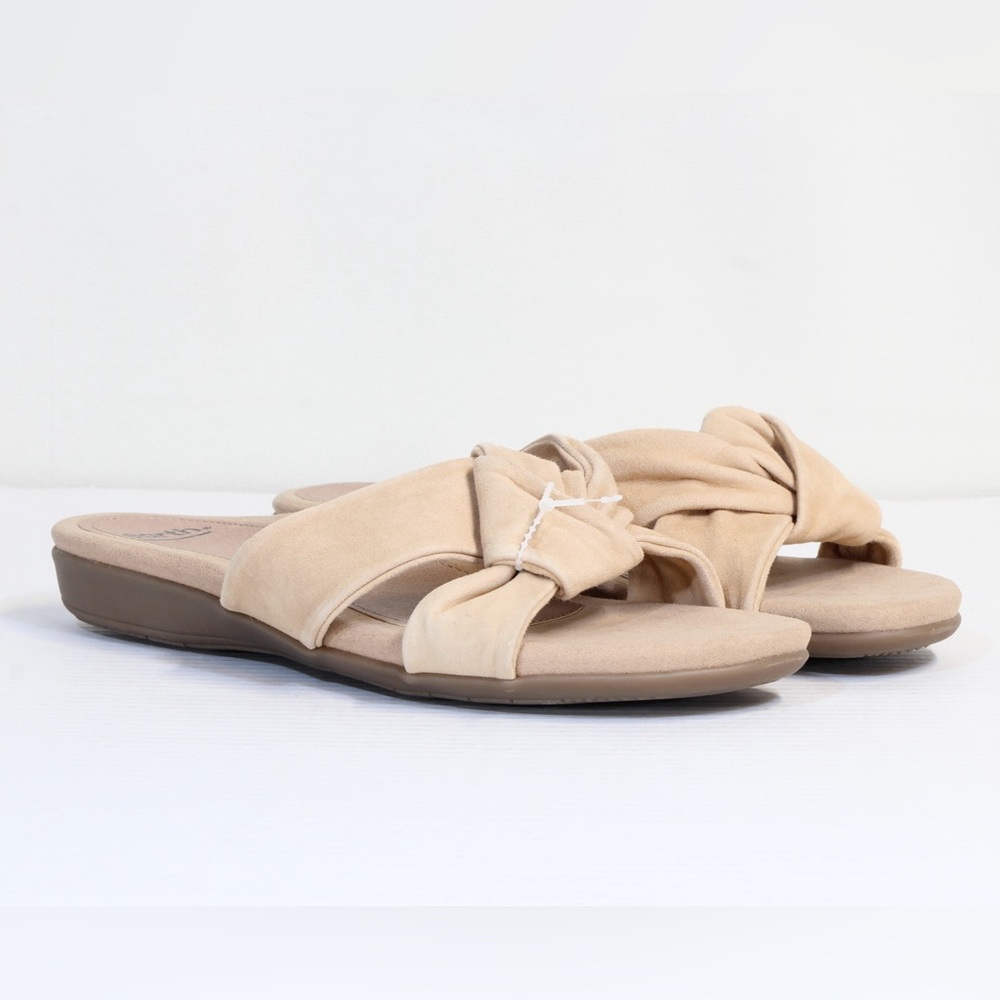 Earth Alder Aida Tan Knotted Suede Slide Slip On Flat Sandals NWT NIB 8W - Picture 4 of 10
